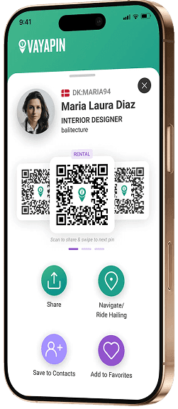 Smartphone showing a digital business card with a QR code
