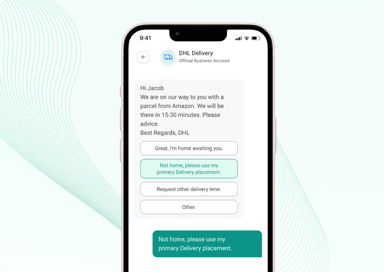 A smartphone screen displaying a chat interface from DHL Delivery