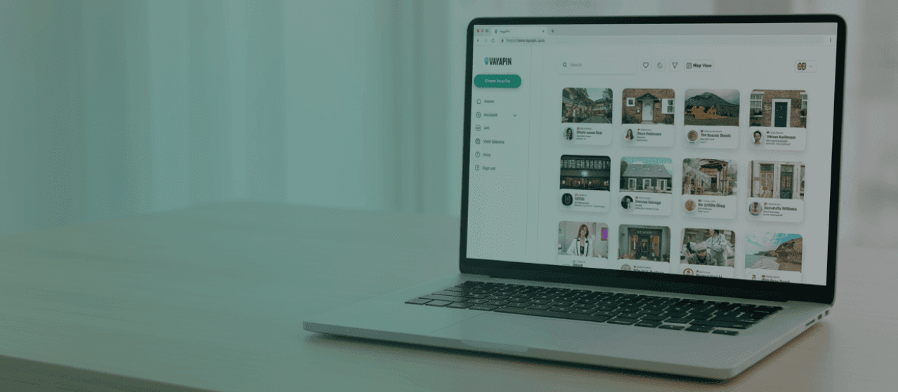 Laptop on a desk showing a VayaPin dashboard