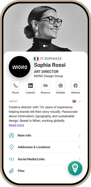 Example digital business card profile in the VayaPin app