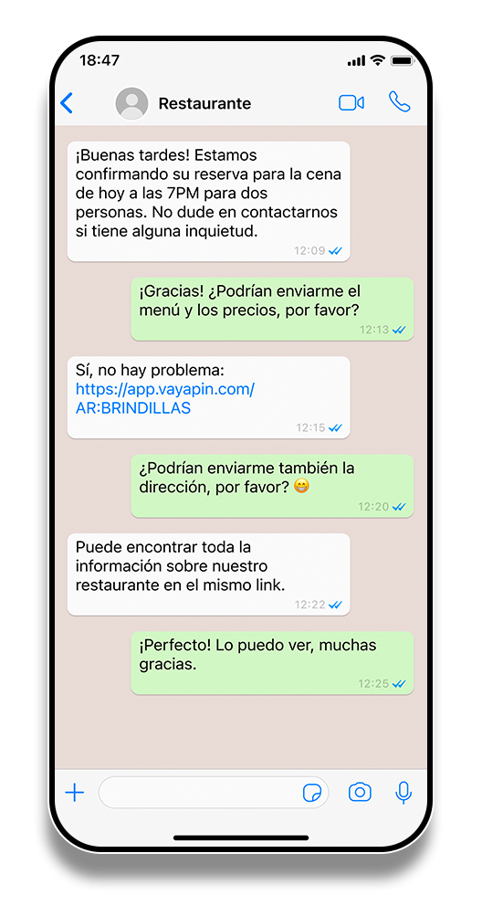 chat de WhatsApp del restaurante